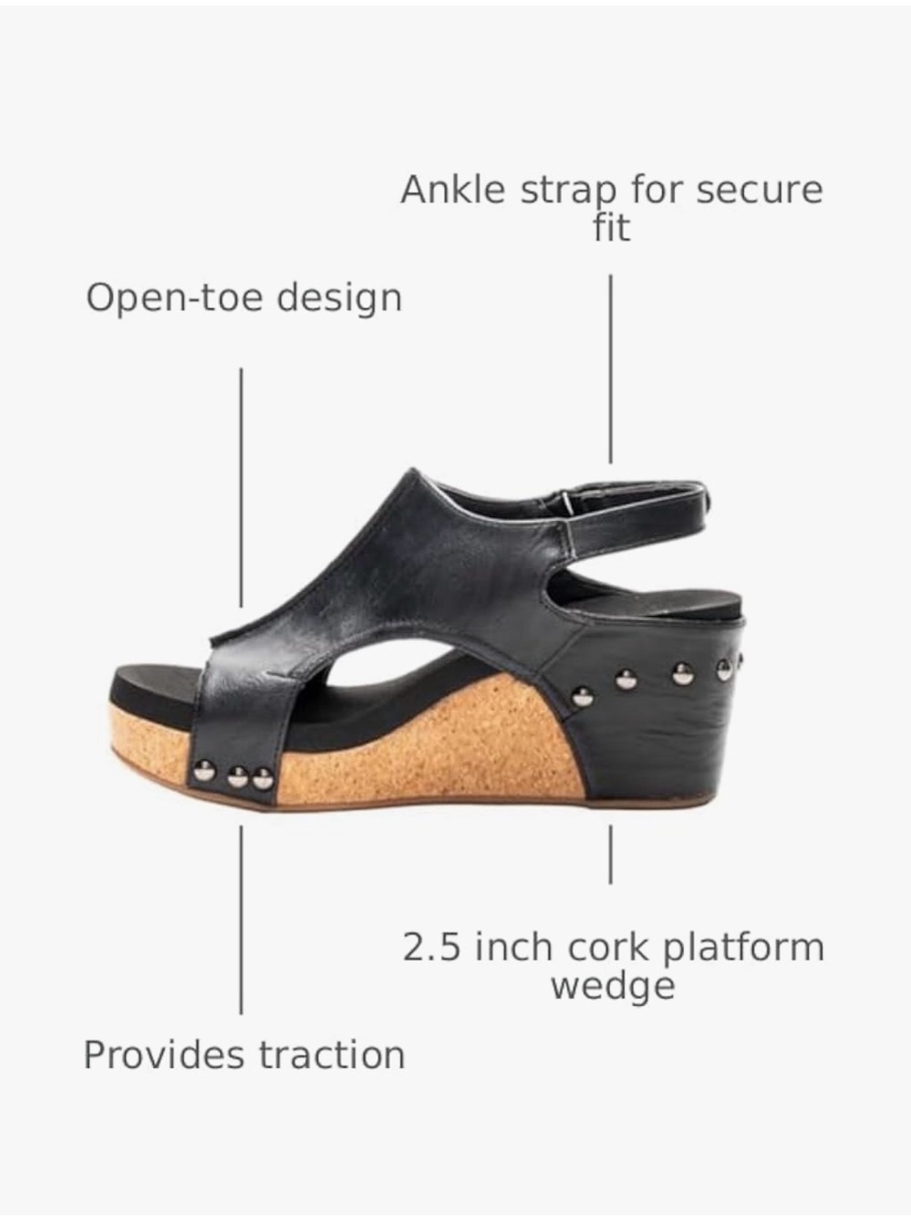 Corkys Black Open-Toe Slingback Cork Wedge Sandals, size 9, NIB - Picture 4 of 6